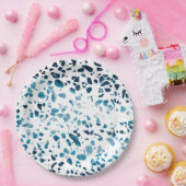 抽象芸術テラゾモザイクネイビー&ライトブルーパターン ペーパープレート (パーティー)