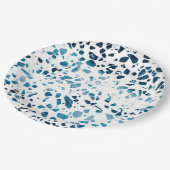 抽象芸術テラゾモザイクネイビー&ライトブルーパターン ペーパープレート (アングル)
