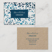 抽象芸術テラゾモザイクネイビー&ライトブルーパターン 名刺 (正面/裏面)