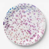 抽象芸術テラゾモザイクピンク&ブルーパターン ペーパープレート (正面)