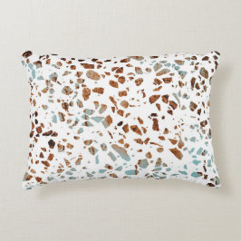 抽象芸術テラゾモザイクラストブラウン&ブルーパターン アクセントクッション