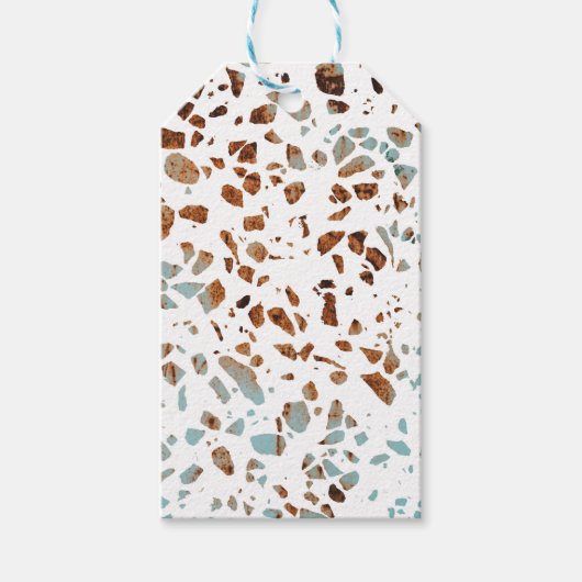 抽象芸術テラゾモザイクラストブラウン&ブルーパターン ギフトタグ (正面)