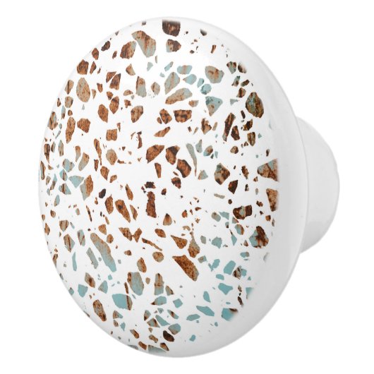 抽象芸術テラゾモザイクラストブラウン&ブルーパターン セラミックノブ (右)