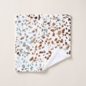 抽象芸術テラゾモザイクラストブラウン&ブルーパターン バスタオルセット (ウォッシュタオル)