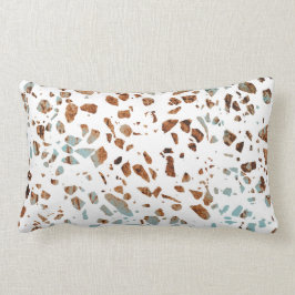 抽象芸術テラゾモザイクラストブラウン&ブルーパターン ランバークッション