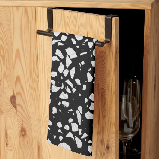 抽象芸術テラゾモザイク白黒パターン キッチンタオル (三つ折り)