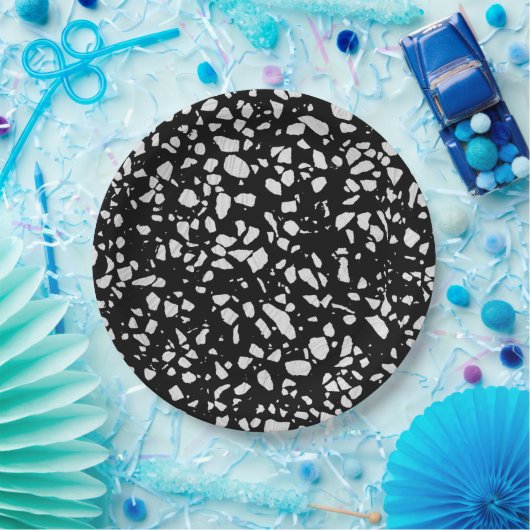 抽象芸術テラゾモザイク白黒パターン ペーパープレート (パーティー)