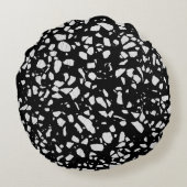 抽象芸術テラゾモザイク白黒パターン ラウンドクッション (裏面)