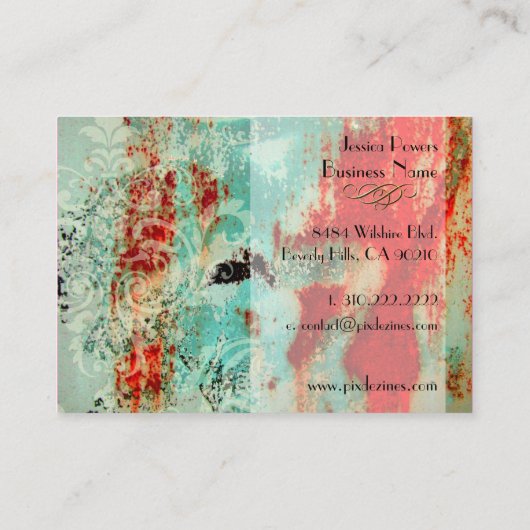 抽象芸術テンプレートのダマスク、ティール（緑がかった色） 名刺 (裏面)