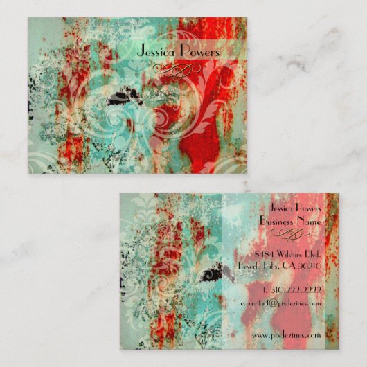 抽象芸術テンプレートのダマスク、ティール（緑がかった色） 名刺 (正面/裏面)