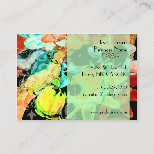 抽象芸術テンプレートのダマスク、ティール（緑がかった色） 名刺 (裏面)