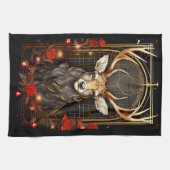 抽象芸術ディアスタグモダン〔雄ジカの〕枝角フラワーリース キッチンタオル (横)