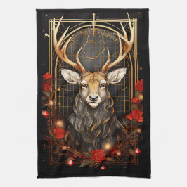 抽象芸術ディアスタグモダン〔雄ジカの〕枝角フラワーリース キッチンタオル