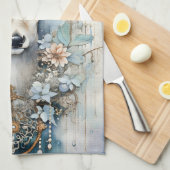 抽象芸術ディアスタッグモダン〔雄ジカの〕枝角クリスマスフラワー キッチンタオル (四つ折り)