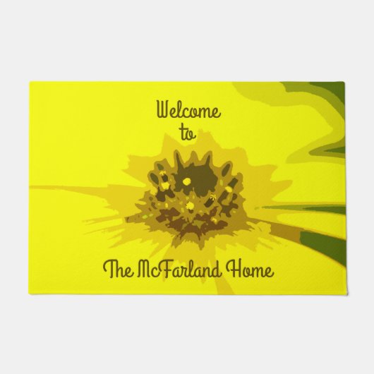 抽象芸術デイジーの鮮カラフルやかな黄色の花 ドアマット (正面)