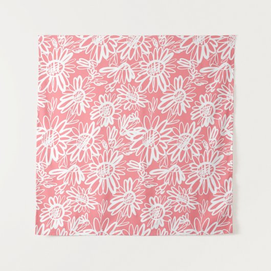 抽象芸術デイジースケッチ、モノクロパターン タペストリー (正面)