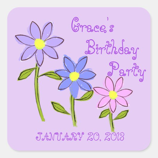 抽象芸術デイジー日付ステッカーの保存 スクエアシール (正面)