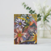 抽象芸術デイジー花絵画水彩画 ポストカード (スタンド正面)