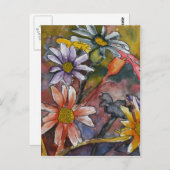 抽象芸術デイジー花絵画水彩画 ポストカード (正面/裏面)