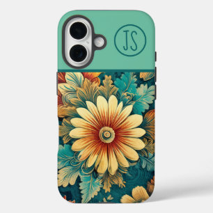 抽象芸術デイジー離れ植物学校モノグラムの iPhone 16ケース