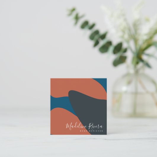 抽象芸術デザイナープランナーテラコッタブルー スクエア名刺 (スタンド正面)