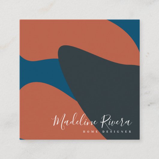 抽象芸術デザイナープランナーテラコッタブルー スクエア名刺 (正面)