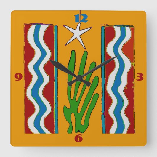 抽象芸術デザートスタークロック顔 スクエア壁時計 (正面)