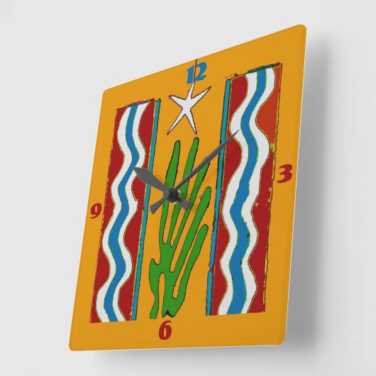 抽象芸術デザートスタークロック顔 スクエア壁時計 (傾斜)