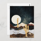 抽象芸術デザートナイトスカイとゴールデンサボテン ポストカード (正面/裏面)