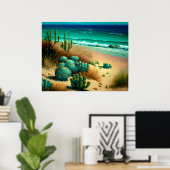 抽象芸術デザートバイザシービーチ絵画ズ ポスター (ホームオフィス)