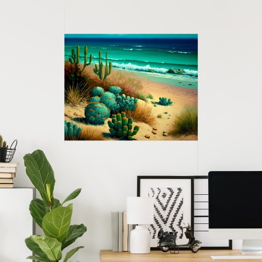 抽象芸術デザートバイザシービーチ絵画ズ ポスター (ホームオフィス)