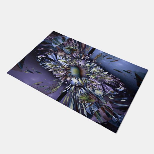 抽象芸術デジタルアート – ブルーの爆発 ドアマット (アングル)