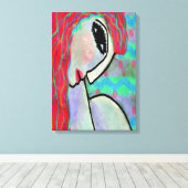 抽象芸術デジタルポートレートの赤頭 キャンバスプリント (インサイチュ (ウッドフロア))