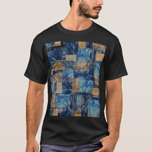 抽象芸術デジタル海軍:シームレスな水色パターン Tシャツ (正面)
