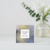 抽象芸術デニムブルー&金ゴールドアルコールインクリキッドアート スクエア名刺 (スタンド正面)