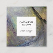 抽象芸術デニムブルー&金ゴールドアルコールインクリキッドアート スクエア名刺 (正面)