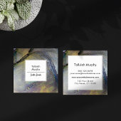 抽象芸術デニムブルー&金ゴールドアルコールインクリキッドアート スクエア名刺