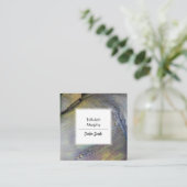 抽象芸術デニムブルー&金ゴールドアルコールインクリキッドアート スクエア名刺 (スタンド正面)