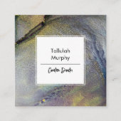 抽象芸術デニムブルー&金ゴールドアルコールインクリキッドアート スクエア名刺 (正面)