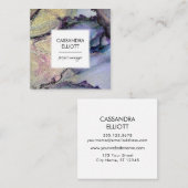 抽象芸術デニムブルー&金ゴールドアルコールインクリキッドアート スクエア名刺 (正面/裏面)