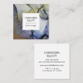 抽象芸術デニムブルー&金ゴールドアルコールインク液体アート スクエア名刺 (正面/裏面)