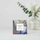 抽象芸術デニムブルー&金ゴールドアルコールインク液体アート スクエア名刺 (スタンド正面)