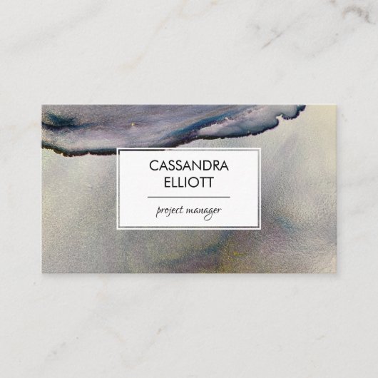 抽象芸術デニムブルー&金ゴールドアルコールインク液体アート 名刺 (正面)