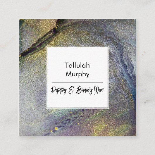 抽象芸術デニムブルー&金ゴールドリキッドアートマムカード コーリングカード (正面)