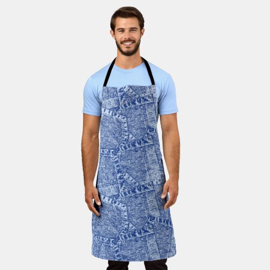 抽象芸術デニムポケット継ぎ目のないパターン エプロン (着用した状態)