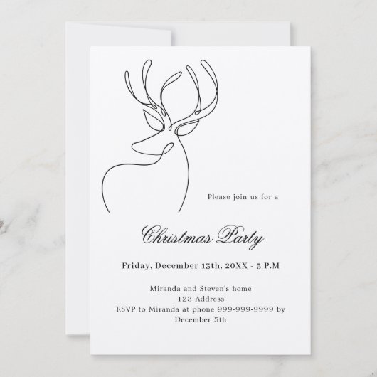 抽象芸術トナカイのクラフトベージュのクリスマスパーティー 招待状 (正面)