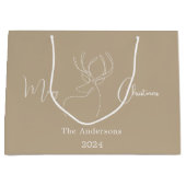 抽象芸術トナカイのベージュの白いモダンクリスマス ラージペーパーバッグ (正面)