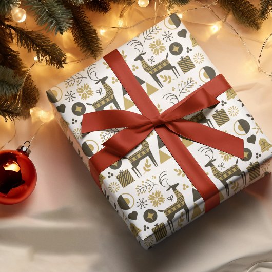 抽象芸術トナカイモダン幾何 ラッピングペーパー