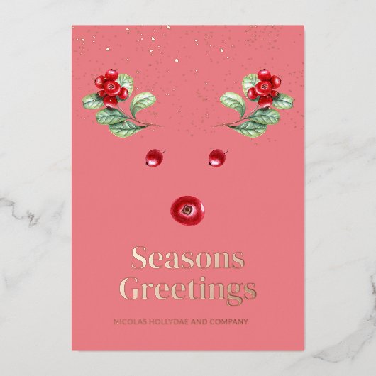 抽象芸術トナカイ冬ベリークリ企業のスマス 箔シーズンカード (正面)