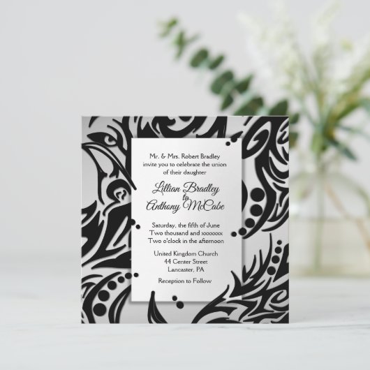 抽象芸術トバルシルバー結婚式招待状 招待状 (スタンド正面)